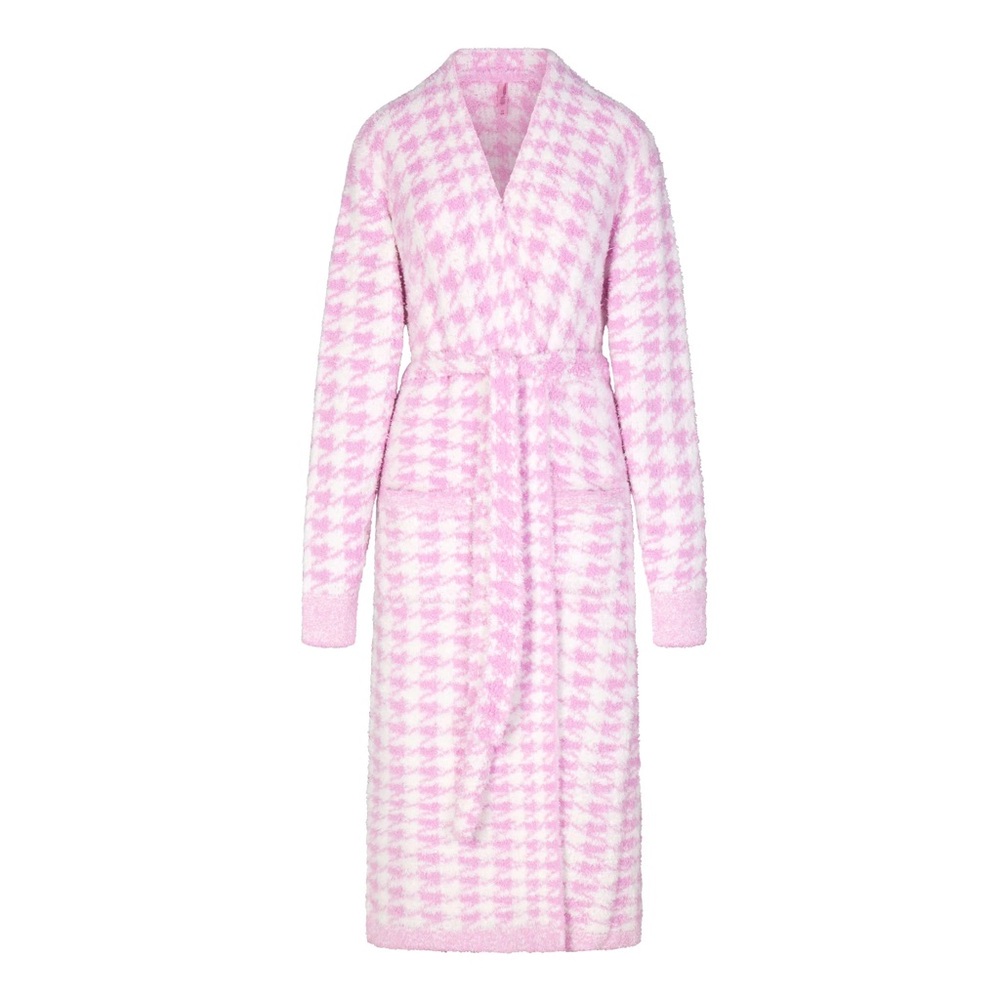 NWT Skims cozy robe - pink petal houndstooth L/XL